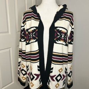 Wrangler Retro Hooded Aztec Open Front Cardigan